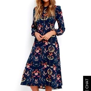 GARDEN SPLENDOR NAVY BLUE FLORAL PRINT DRESS